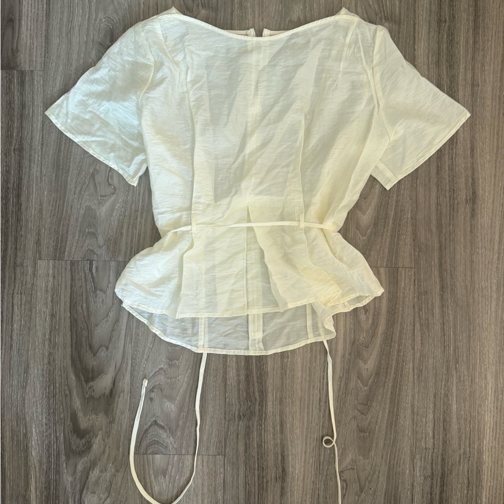 Clean Girl Cream Tie-Waist Pleated Top | korean Minimal Style M